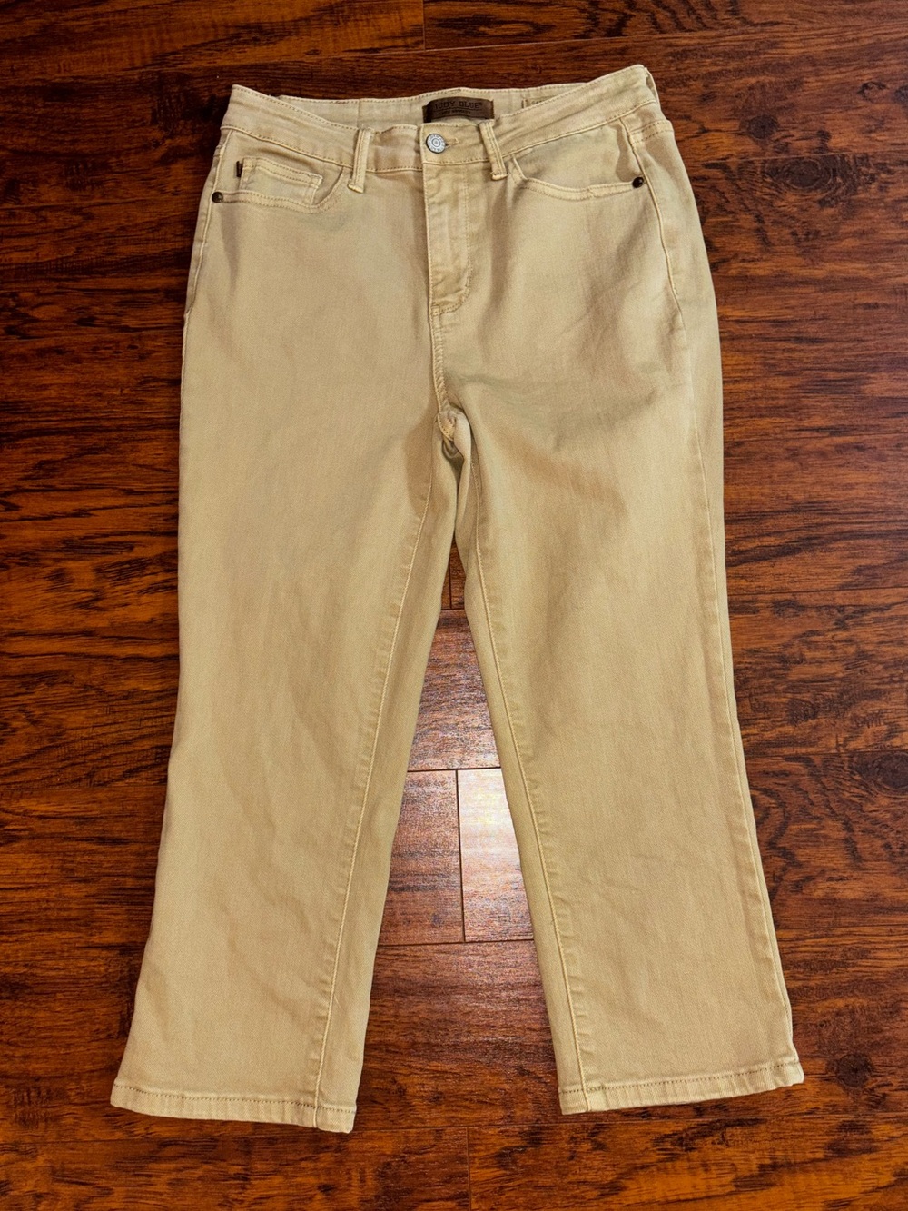 Judy Blue Garment-Dyed Pants Khaki Cropped Jeans Straight Leg Beige Capris